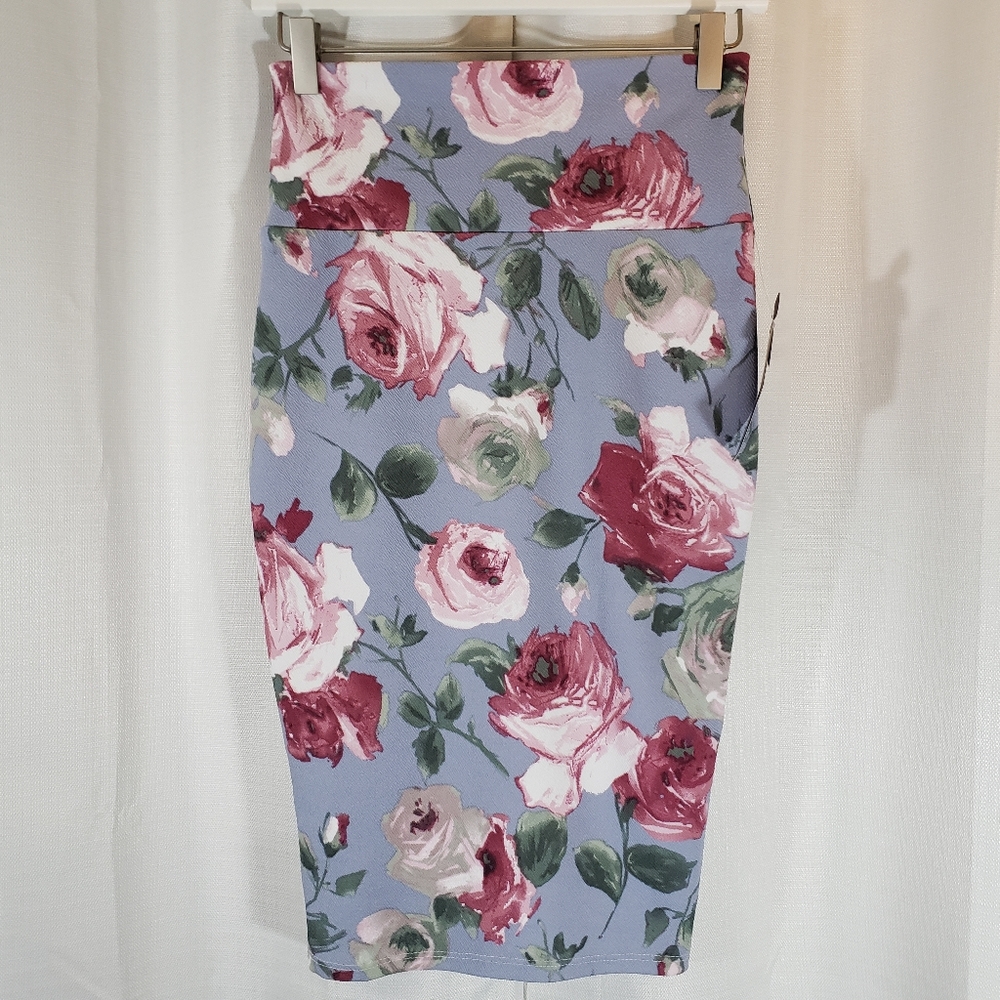 Small Silhouette NYC Blue Pink Floral Pencil Midi Skirt